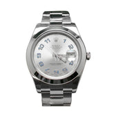 Rolex Datejust Ii 41 Rhodium Blue Arab Dial Steel Mens Watch 116300